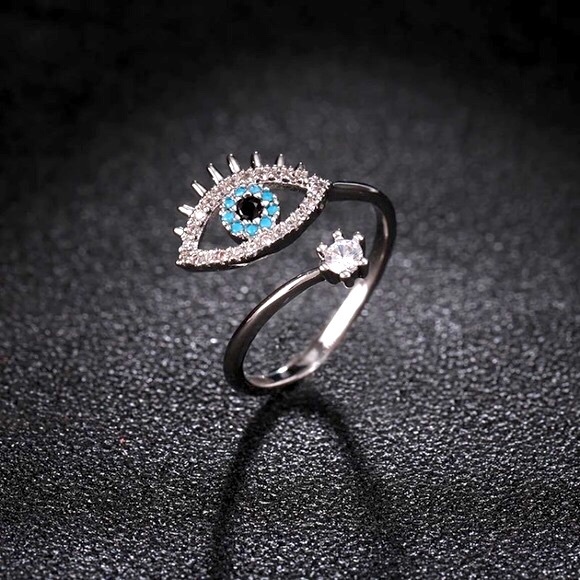 Evil Eye Adjustable Silver Ring - Picture 2 of 4